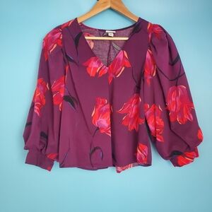 a new day Blouse Size Small Floral Cropped Sleeve